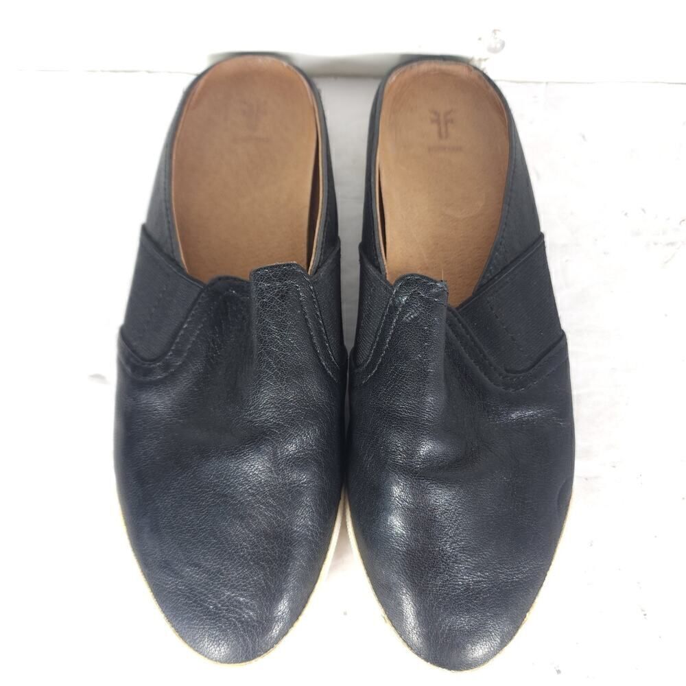 Frye women's Melanie US 7M Black Leather Slip On Flat Mules Sneakers Shoes - Picture 4 of 16